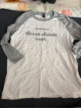 Valbaria White & Gray Raglan Long Sleeve Tee - Carne Asada Graphic